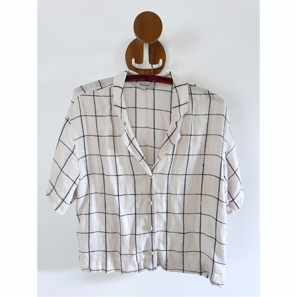 Madewell Linen-blend Resort Crop Shirt in Windowpane- Size Small